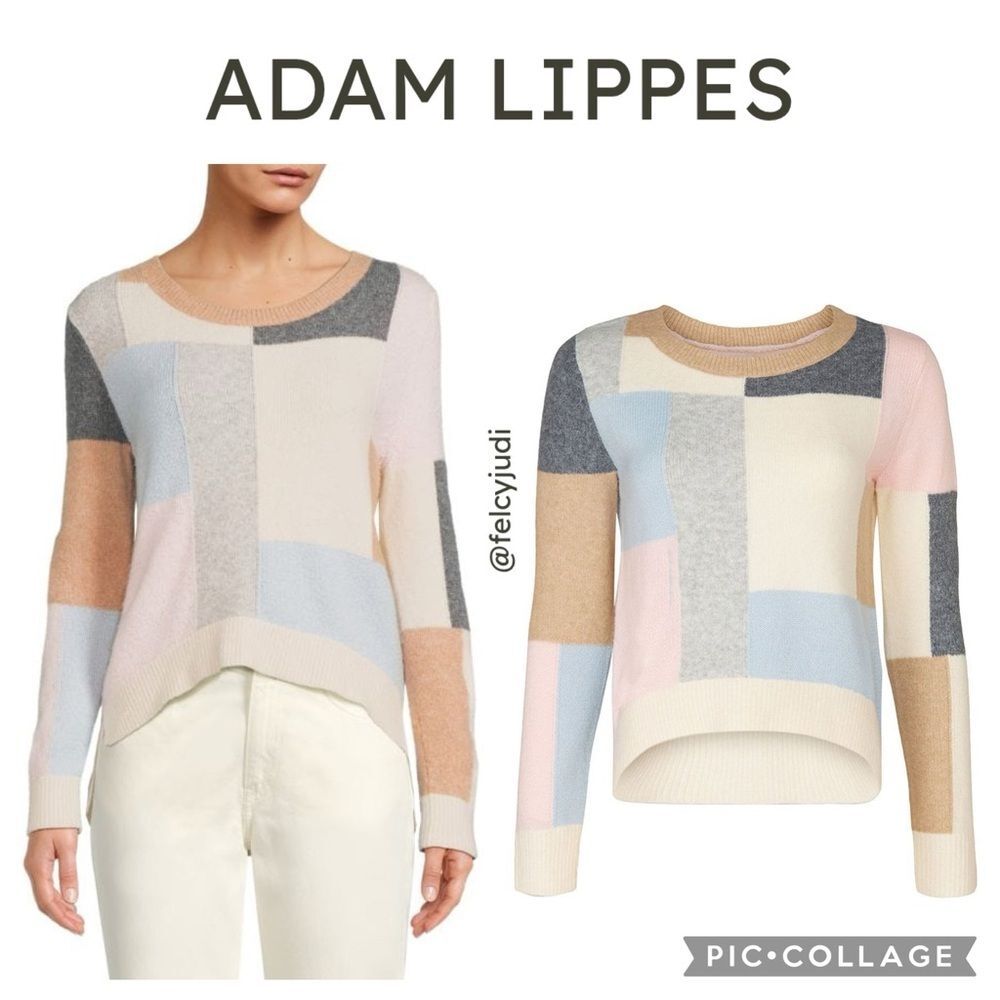 Adam Lippes Collective | Women's Patchwork High Low Wool Blend Sweater in Pastel
